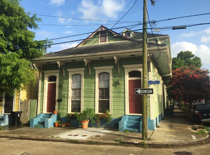 Roof overhangs and stoops are common encroachments in the Marigny, New Orleans